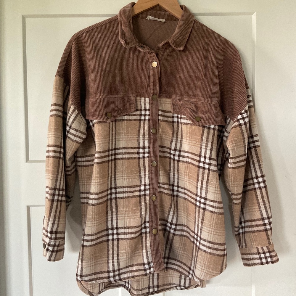 Altar’d State Redford Brown Plaid Shacket Oversized Baggy Flannel